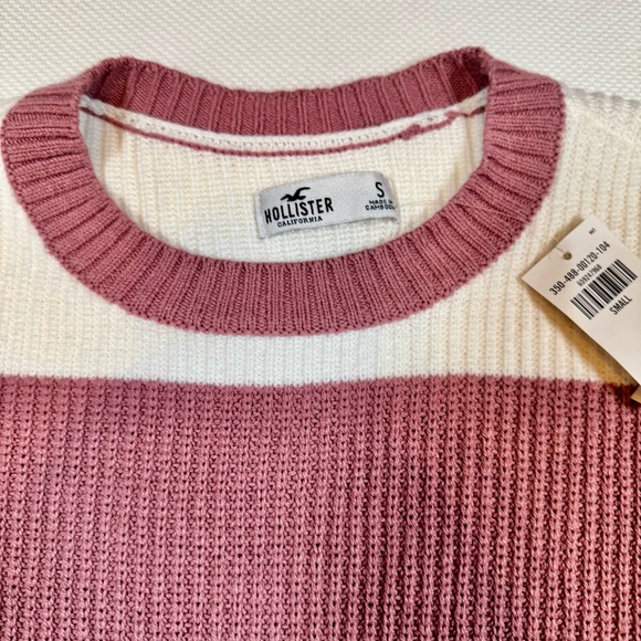 Hollister Women's Crewneck Sweater in Burgundy and White Stripes - Size Small - Picture 2 of 15